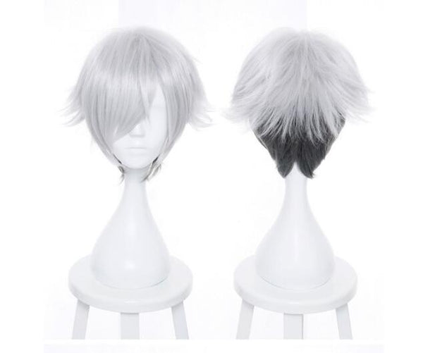 12" Short Shaggygy Layereded Deathing Paradede Decimim Men's Silvery Grey Mix Synthetic Hair Cosplay Wig Heat Resistance