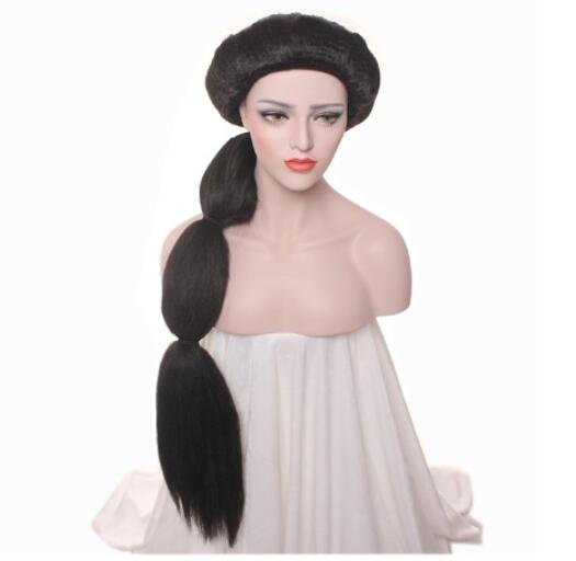 100cm Princess Women's Synthetic Hair Wig for Adult Long Straight Jasmine Black Fluffy Braid Halloween Cosplay Wig