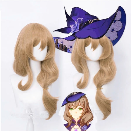 Genshin Impact Lisa Cosplay Women 65cm Christmas Linen Wig Cosplay Anime Cosplay Wigs Heat Resistant Synthetic Wigs Halloween