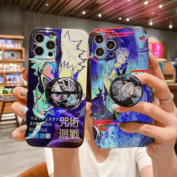 Cool Anime Jujutsu cos Kaisen Ryomen Sukuna Bracket Phone Case for Iphone 13 12 11 Pro XS Max 7 8 Plus XR Soft Sillicon Back Cover