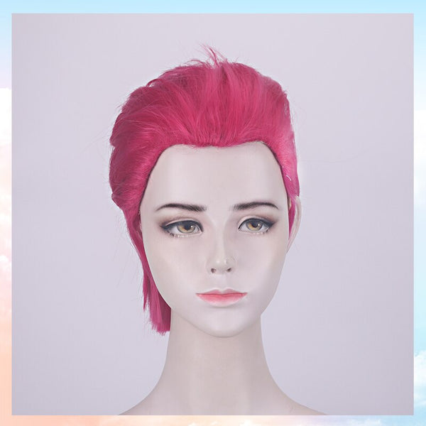 Vi The Piltoverer Enforcerer LOLs Arcanene Cosplay Wig Pink Short Heat Resistant Synthetic Hair Halloween Carnival Role Play + Wig Cap