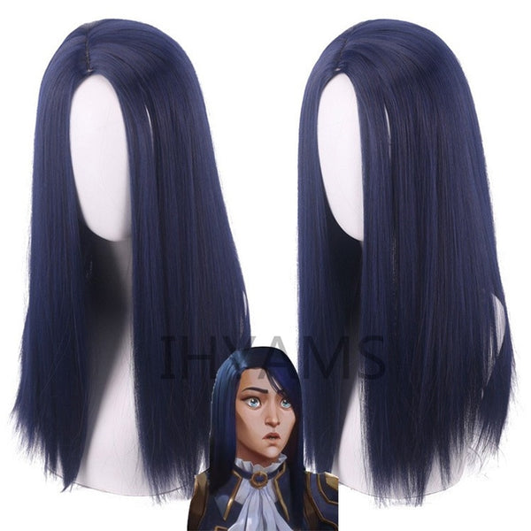 Game LOLs Arcanene Caitlynyn Cosplay Wig The Sheriffiff of Piltover 40cm Blue Black Long Straight Heat Resistant Hair Role Play Wig