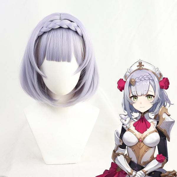 Genshin Impact Noelle Cosplay Wigs Game Cos Short Light Purple Braid Styled Heat Resistant Synthetic Hair + Wig Cap