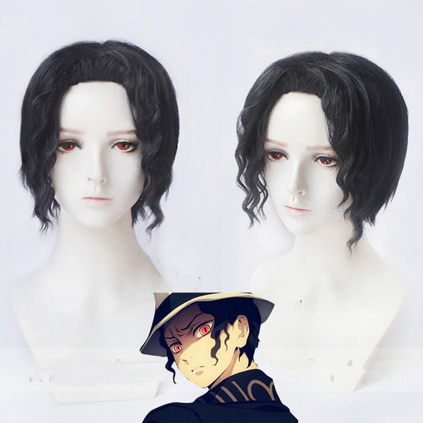 Demon Slayer Kimetsu no Yaiba Kibutsuji Muzan Black Short Curly Wig Cosplay Costume Heat Resistant Synthetic Hair Men Women Wigs