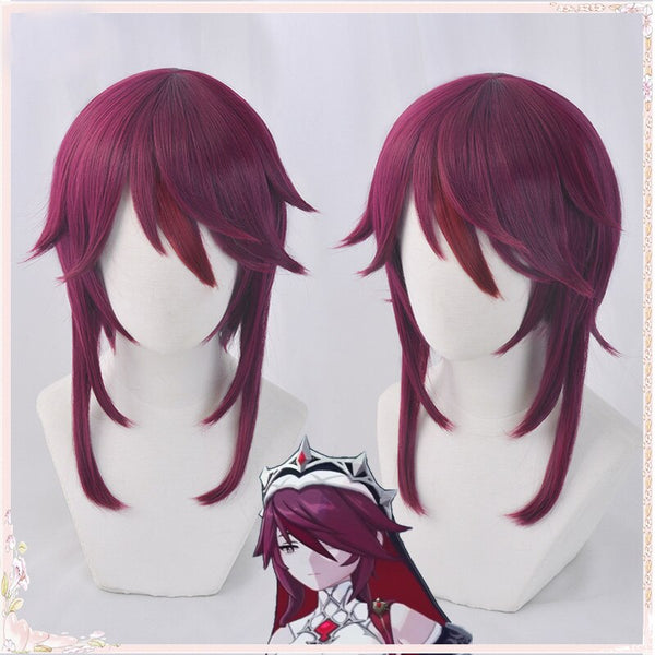 Game Genshinin and Impact Rosaliaia Cosplay Wig Red Mixed Short Heat Resistant Synthetic Hair +Free Wig Cap