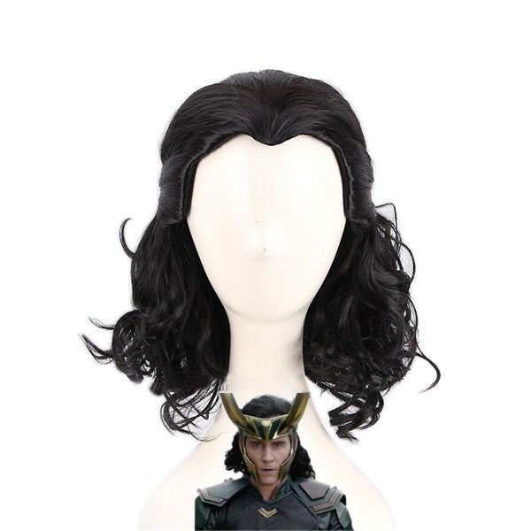 Advengers Loki Cosplay Wigs Loki Black Curly Heat Resistant Synthetic Hair Comic Loptr Role Olay Party Wigs + Wig Cap