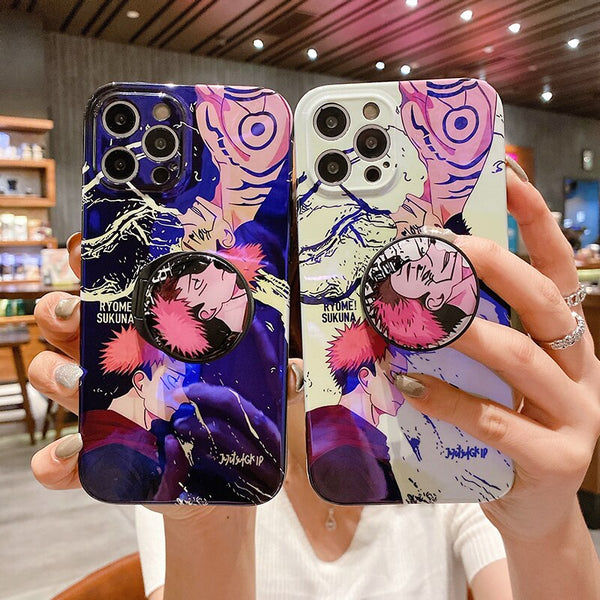 Hot Anime Jujutsu cos Kaisen Bracket Phone Case for Iphone 13 12 11 Pro Xs Max 6 7 8 Plus SE2 XR  Cartoon Blu-ray Soft Cover Fundas
