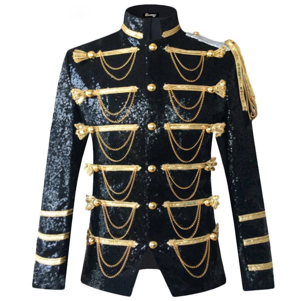 Sequin Embellished Blazer Jacket Men Stage Show Party Men Suit Jacket Military Dress Tuxedo Men Blazer Singer DJ Costume