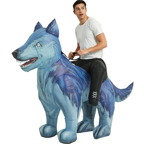 Inflatable Wolf Costume Riding Dog Air Blow up Costumes Funny Fancy Dress Party Halloween Costume for Adult