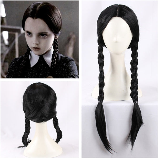 High Quality Movie The Addams Family Wednesday Addams Cosplay Wig Black Braids Synthetic Hair Pelucas Halloween Costume Cosplay