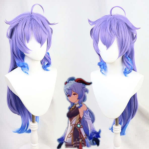 Genshin Impact GANYU Wig Cosplay 85cm Long Purple Ombre Blue Heat Resistant Synthetic Hair Wigs Halloween Party Play+ Wig Cap