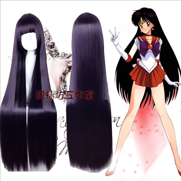 100cm Sailor Mars Rei Hino Long Straight Heat Resistant Synthetic Hair Cosplay Wig + Free Wig Cap