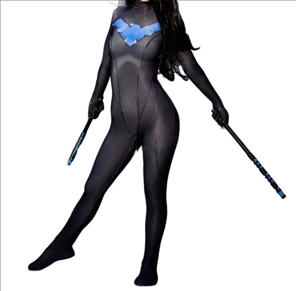 Mädchen Nightwing Cosplay Kostüm Frau Ladys weiblicher Superheld Halloween Party Zentai Bodysuit Erwachsene Kinder
