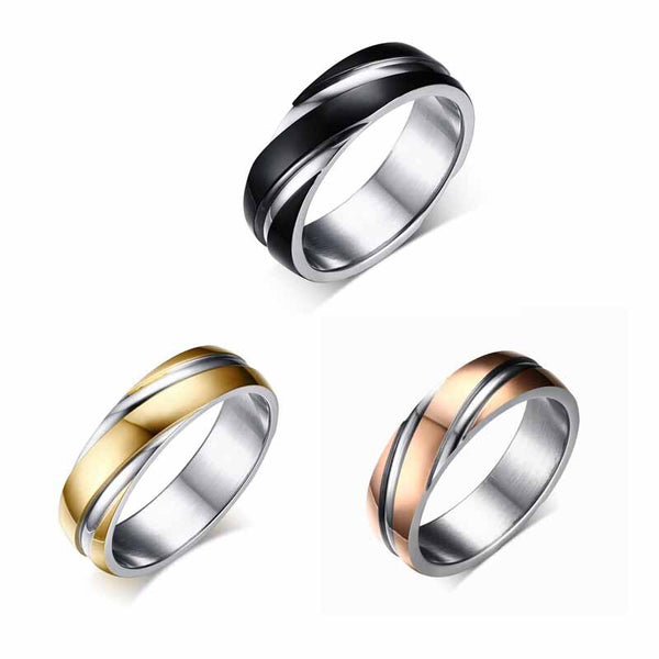 Simple 6 mm Titanium Steel Silver Twill Men Ring Black Gold Brown Bands for Couple Lovers Charm Jewelry Christmas Beautiful Gift