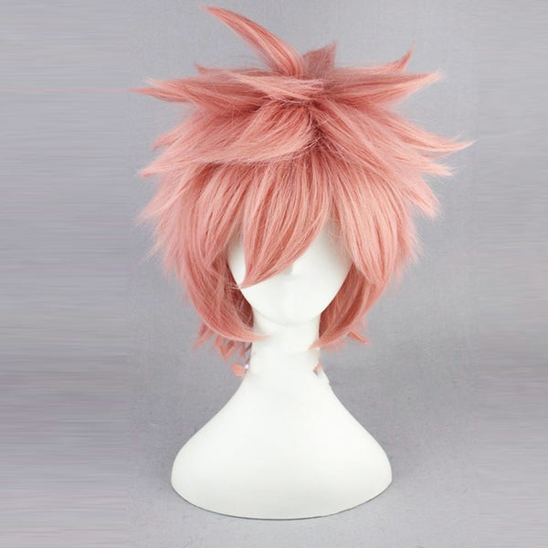 Fairy cos Tail Natsu Dragneel wig 30cm Short Straight Wig for Man Women Unisex Costume Cosplay Wig Pink Hollween Christmas Party