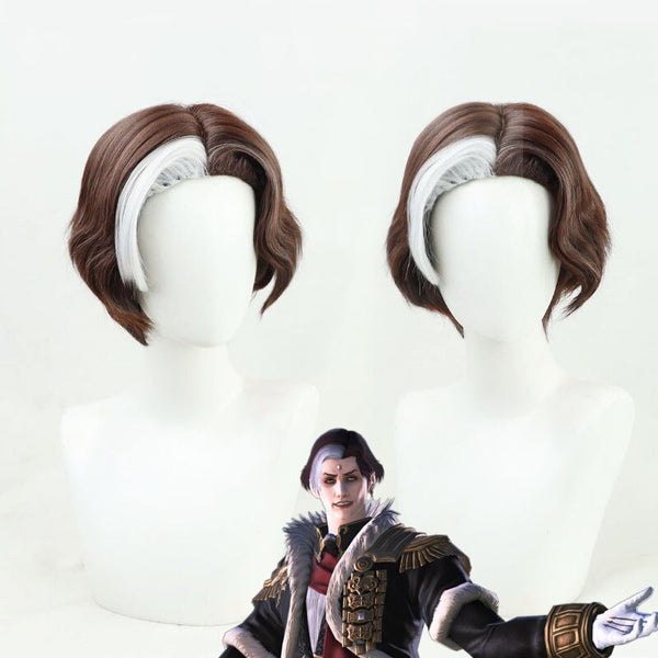 FF14 Hades Wig XIV Emet-Selch Cosplay Boss Brown Short Curly Synthetic Hair Heat Resistant Halloween Role Play