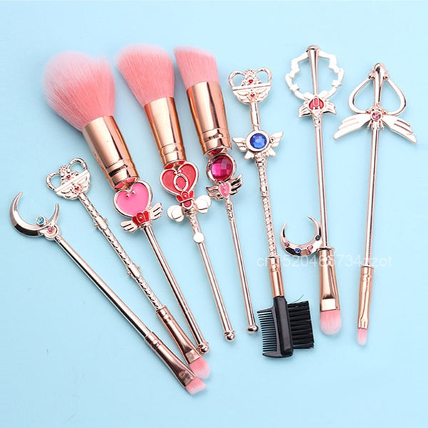 Sailor COS Moon Cosplay Cosmetic Makeup Brushes Set 8pcs Tools Kit Eye Liner Shader Foundation Powder Natural-Synthetic Pink Hair