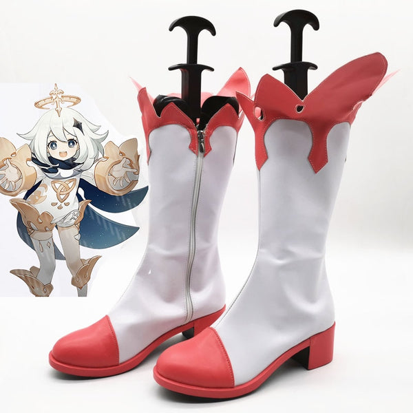 Genshing and Impacts Paimonon Cosplay Shoes Paimonn High Heel Cosplay GenshinImpacts Shoes PU Leather Boots Women Halloween Props