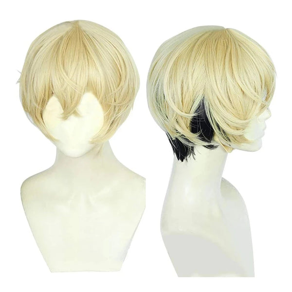 Tokyo Anime Revengers Chifuyu Matsuno Cosplay Wig Short Blonde Black Heat Resistant Synthetic Hair Wigs + Wig Cap