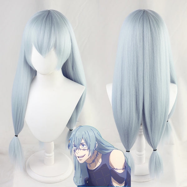 Jujutsu cos Kaisen Mahito Cosplay Wig Blue Heat Resistant Synthetic Hair Long Fluffy Halloween Party Play Role + Wig Cap