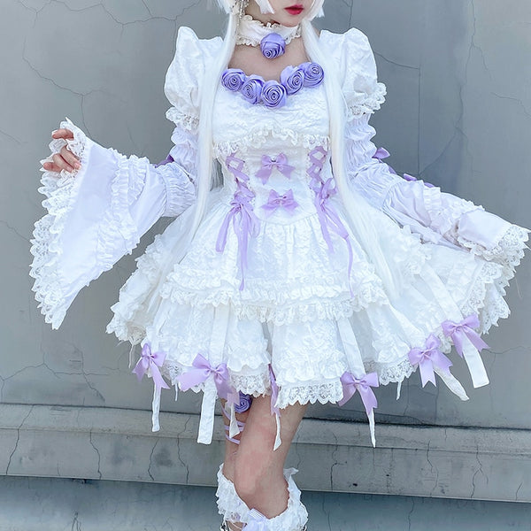 Vintage Gothic Lolita Dress Women Sweet Rose Bow Slim Bandage Princess Dresses Girly Victorian Style Halloween Party Mini Dress
