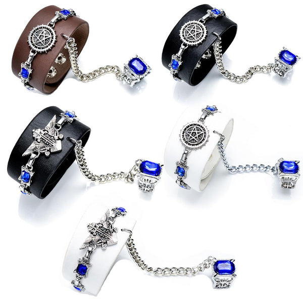 Anime Black Butler Bracelet Ring Cosplay Gothic Punk Metal Wristband Rings Adjustable Jewelry Props Accessories Gift