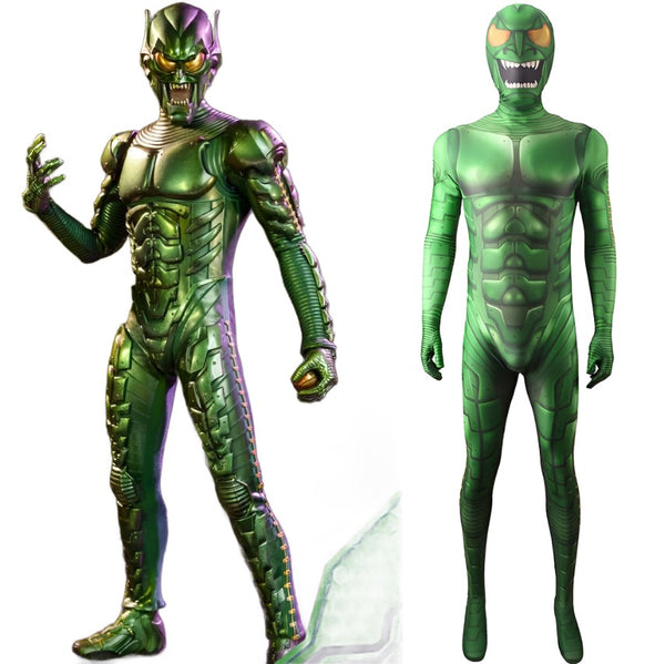 Green Cosplay Goblin Suit Super villain Cosplay Costume Men Boys Superhero Jumpsuit Zentai Bodysuit Adult/Kids