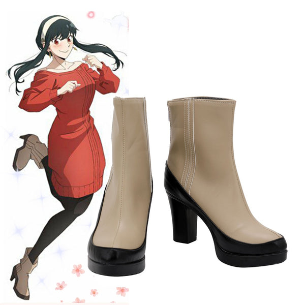 Anime Spy Family Yor Forger Cosplay Casual Red Sweater Shoes Brown Boots Yor Princess Shoes