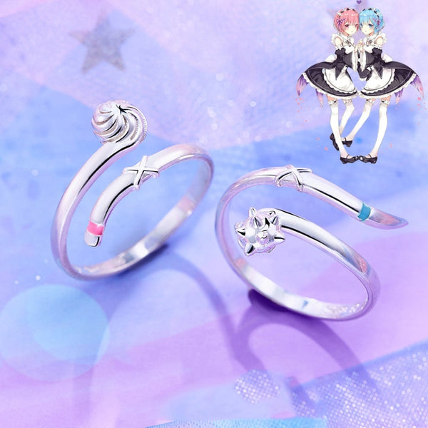 Anime Re:Life In A Different World From Zero Ring Rem Ram Cosplay Adjustable Unisex Friendship Rings Jewelry Accessories Gift