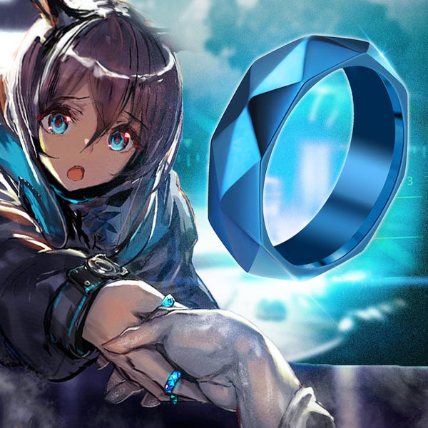 Anime Game Arknights Rings Amiya Blue Rhombus Stainless Steel Unisex Ring Jewelry Props Accessories Gifts