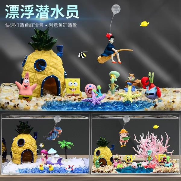 Aquarium Castle Decoration Accessories Cartoon Anime Pineapple House Action Figure Landscaping Ornament Fish Tank Floating Ball