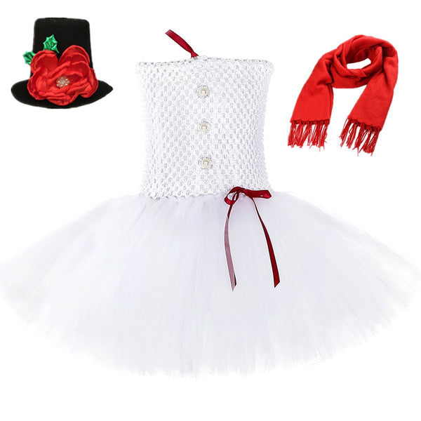 Girls Christmas Dress White Snowman Tutu Dress Toddler Baby Xmas Party Outfit Olaf Cosplay Halloween Costume for Kids Clothes
