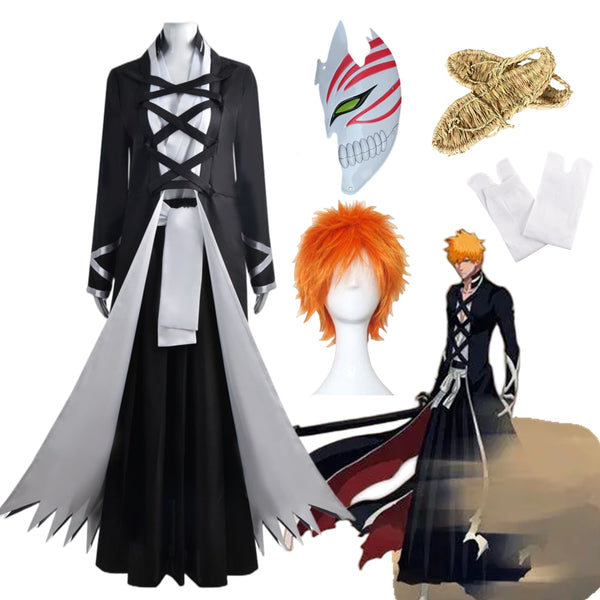 Anime Bleaches Costume Kurosaki/Ichigo Cosplay Thousand-Year Blood War Wig Black Shinigami Attire Outfit Uniform Halloween Men Clo