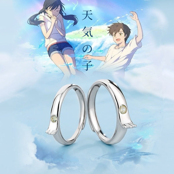 Anime Weathering With You Morishima Hodaka Amano Hina Ring Cosplay Unisex Couple Lover Adjustable Jewelry Props Accessories Gift