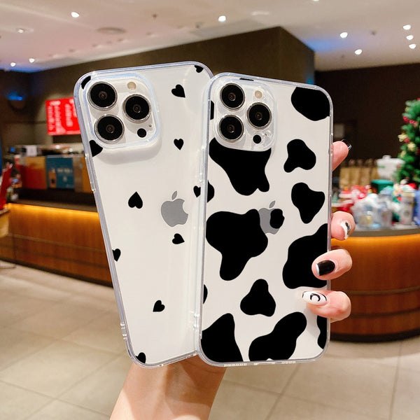 Cute Cow Prin Fundas Soft Clear TPU Cover For iPhone 14 Case 8 13 Pro Max 12 Mini 11 For iPhone 13 6 6S 7 X XS XR SE 2020 Coque
