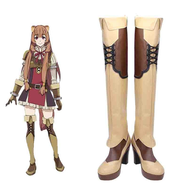 Anime The Rising of the Shield Raphtalia Cosplay Boots PU Leather High Heel Brown Shoes Custom Made for Women Men