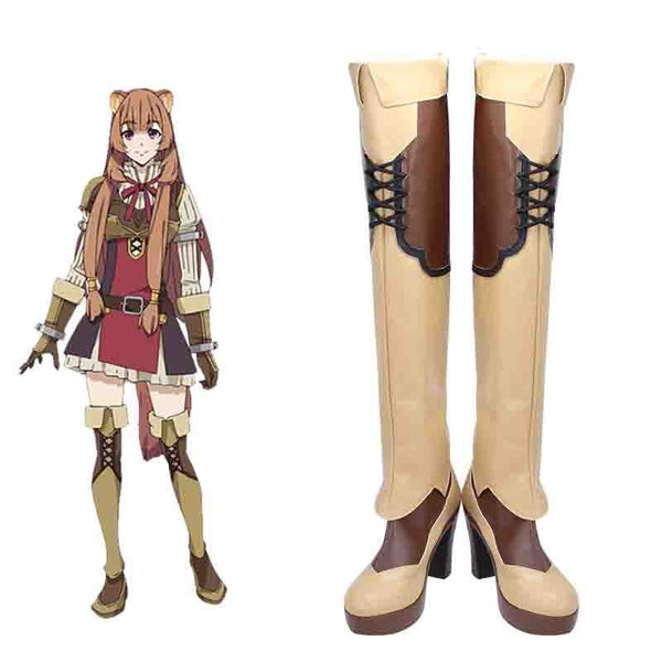 Anime The Risings a of the oh Shields Raphtalili Cosplay Boots PU Leather High Heel Brown Shoes Custom Made for Women Men