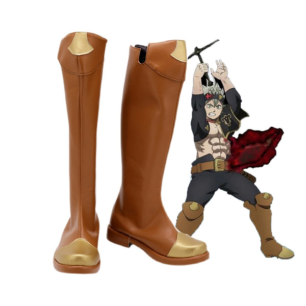 Anime Black Clover Asta Cosplay Party Shoes Long Brown Boots Halloween Party Costume  Accessory Custom Made
