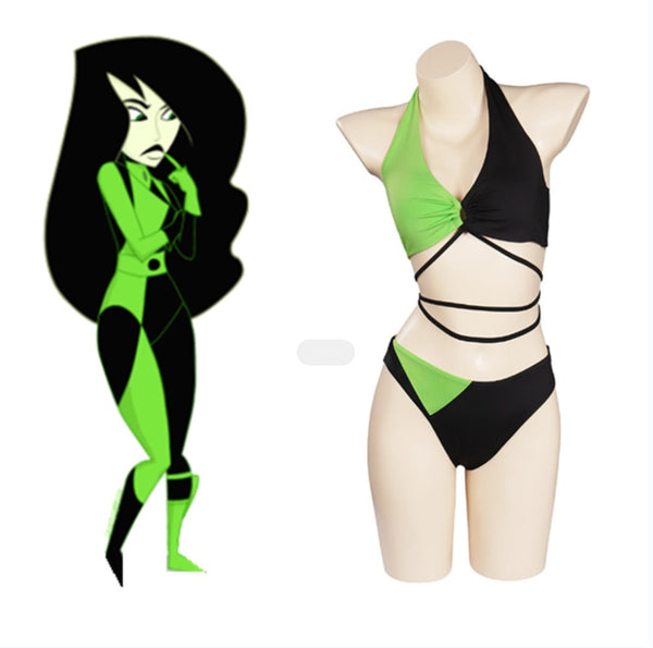 Kim Possible Shego Cosplay Costume Set Adult Women Bikini Underpants Suit Swimsuit Prop