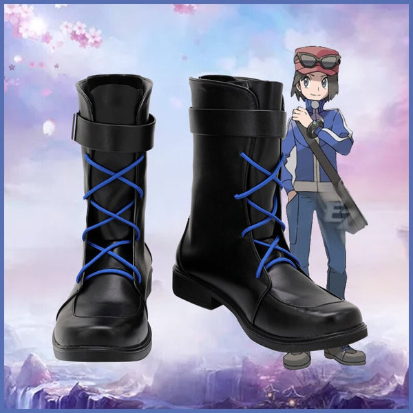Pokemenen Calemem Cosplay Boots PU Shoes Halloween Cosplay Prop Custom Made