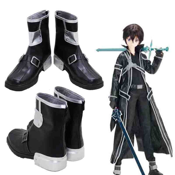 Anime Sword Art Game Online Cosplay Boots Kirigaya Kazuto Cosplay Shoes Boots Black PU SAO Men's Kirigaya Kazuto Kirito Cosplay Shoes