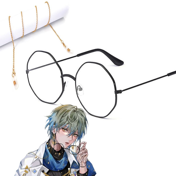 Anime VTuber Luxiem Eyewear Ike Eveland Cosplay Glasses Vintage Glasses with Chains