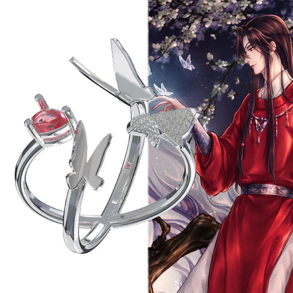 Anime Tian Guan Ci Fu Hua Cheng Cosplay Ring Heaven Official's Blessing Unisex Butterfly Adjustable Jewelry Accessories Gift