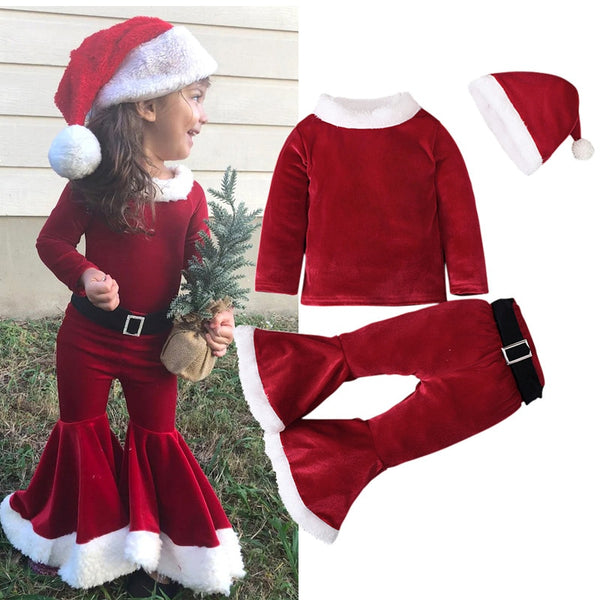 Kids Christmas Santa Claus Outfit Newborn Clothing Sets Winter Fleece Tops+Pants+Hats Baby Boys Girls Clothes Costume Xmas