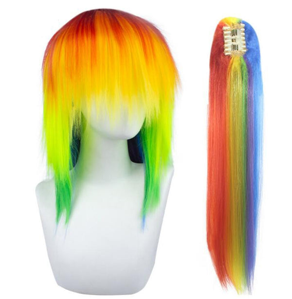 Anime Pony Rainbow Dash Multi Color  Hair Cosplay Costume Wigs Heat Resistance Fiber