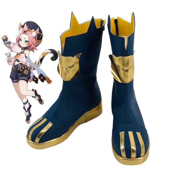 Game Genshin Impact Diona Cosplay Party Shoes Girls Short Boots Diona Cosplay Women High Heels Wig Ear Tail for Halloween Party