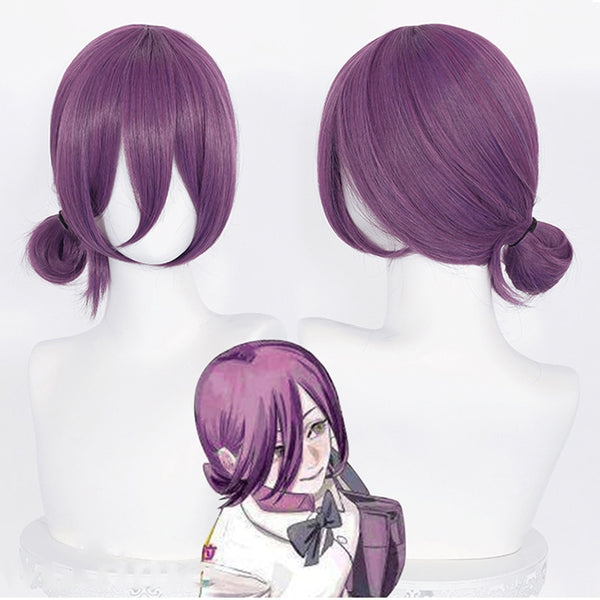 Anime  Chainsaw Man Reze Cosplay Dark Purple Wig Heat-resistant Fiber Hair Halloween Party Role Play +Wig  Cap
