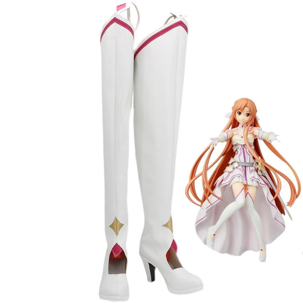 Anime Sword Art Game Online Alicization SAO Yuuki Yuki Asuna White Cosplay Shoes Long Boots Leather Halloween Cosplay Accessories