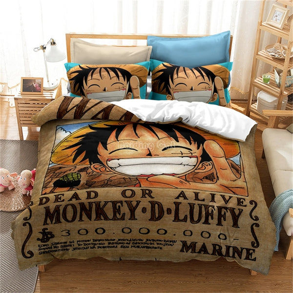 Popular Monkey D. Luffy Printed Bedding Set Anime ONE PIECE Cartoon 3d Bed Linen Children Duvet Cover Set Pillowcase King Size