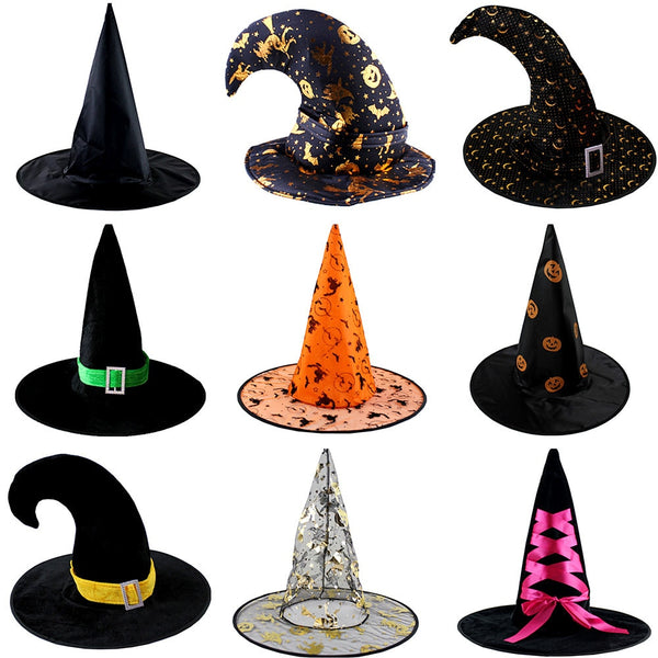 1pcs Adult Kids Witch Hats Masquerade Ribbon Wizard Hat Costume Party Birthday Witches Top Pointed Caps Dresses Up Cosplay Props